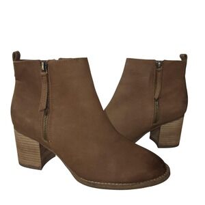 Blondo Boots Women 10 Brown Nubuck Waterproof Ankle Booties Side Zip Block Heel